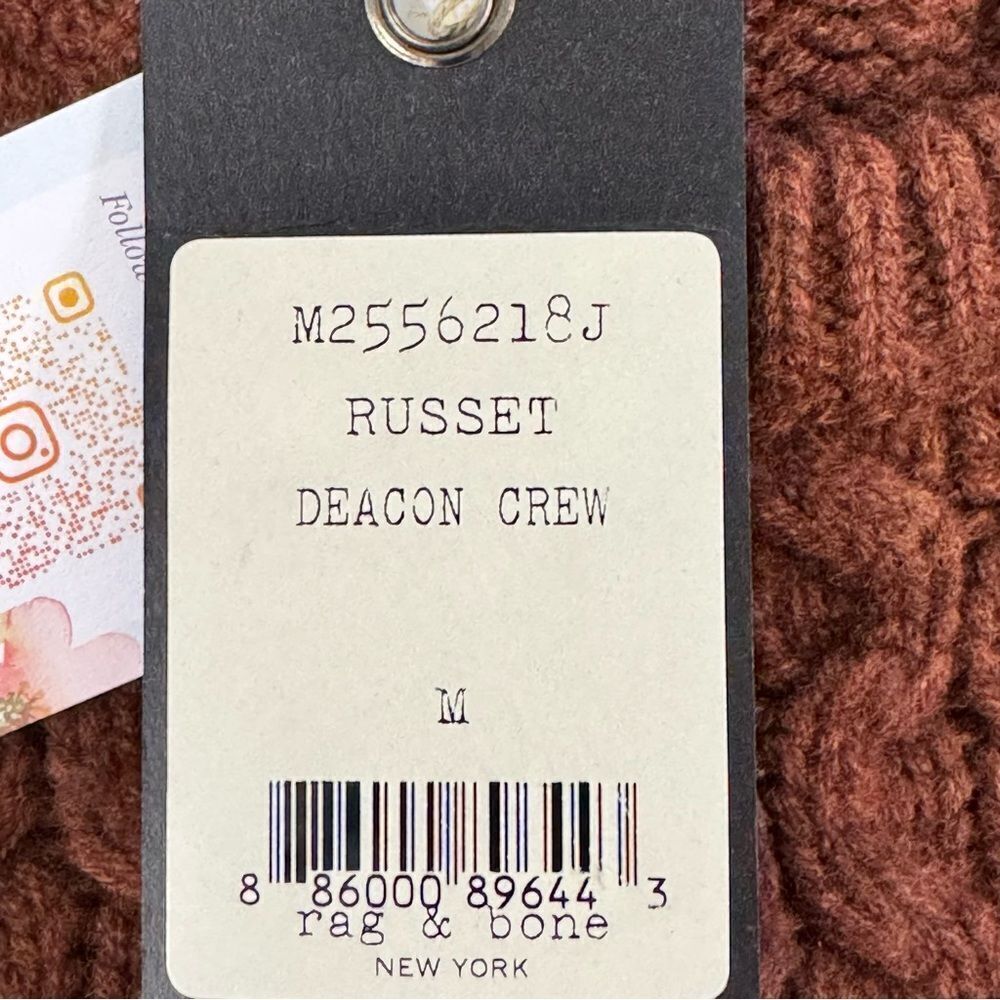 rag & bone  NWT Russet Deacon Crew Cable Knit Sweater Men’s Size Medium - Picture 6 of 8
